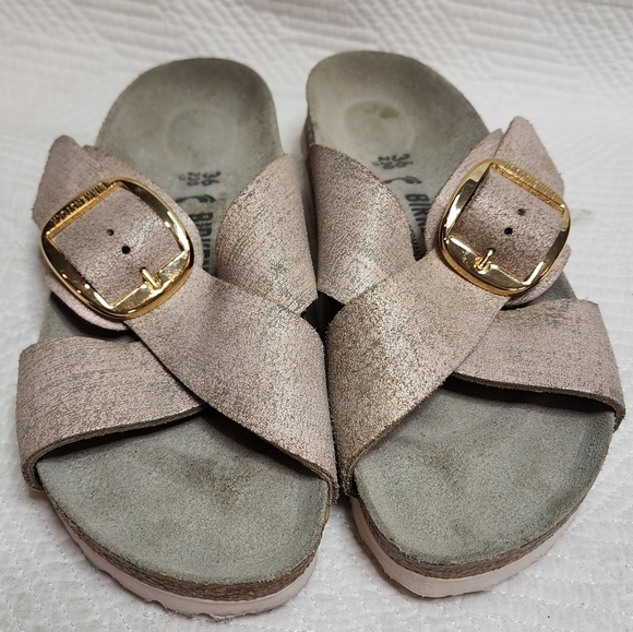 Birkenstock Metallic Rose Gold Siena Big Buckle Cross Strap Sandals Size EU 36 - Picture 1 of 16